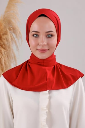 Kadın Tesettür Pratik Çıtçıtlı Sandy Fular Hazır Şal Kırmızı