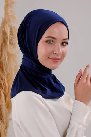 Kadın Tesettür Pratik Çıtçıtlı Sandy Fular Hazır Şal Lacivert
