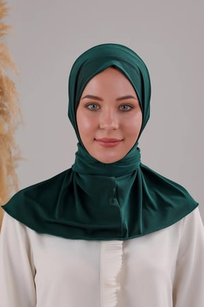 Kadın Tesettür Pratik Çıtçıtlı Sandy Fular Hazır Şal Zümrüt Yeşili