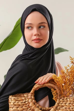 Tesettür Penye Şal Siyah