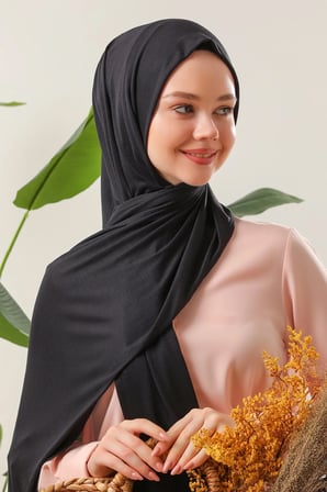 Tesettür Penye Şal Siyah