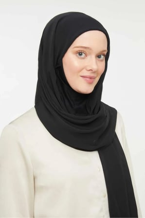 Kadın Tesettür Hijab Boneli Şifon Şal Siyah