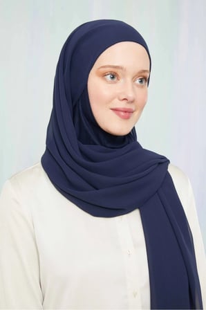Kadın Tesettür Hijab Boneli Şifon Şal Lacivert