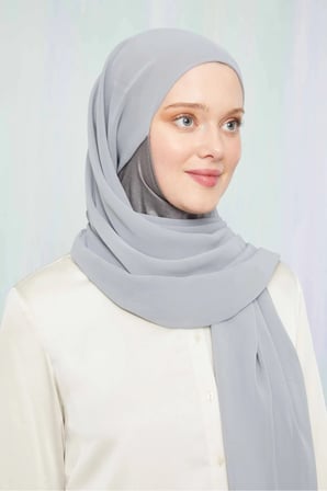 Kadın Tesettür Hijab Boneli Şifon Şal Açık Gri
