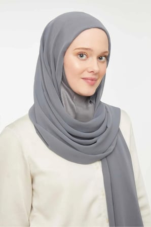 Kadın Tesettür Hijab Boneli Şifon Şal Koyu Gri