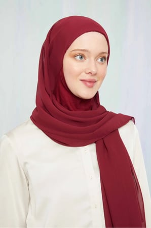 Kadın Tesettür Hijab Boneli Şifon Şal Bordo