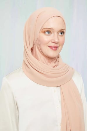 Kadın Tesettür Hijab Boneli Şifon Şal Pudra