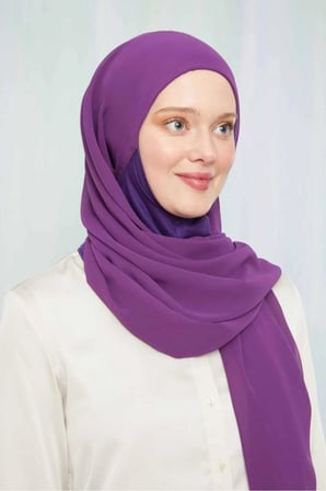 Kadın Tesettür Hijab Boneli Şifon Şal Mor