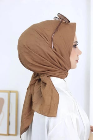 Kadın Tesettür Pratik Bambu Kraş Eşarp Camel