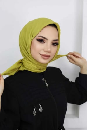 Kadın Tesettür Pratik Bambu Kraş Eşarp Yağ Yeşili
