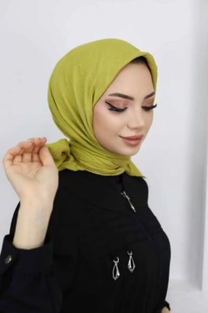 Kadın Tesettür Pratik Bambu Kraş Eşarp Yağ Yeşili