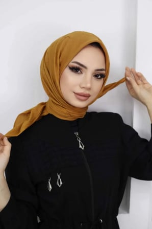 Kadın Tesettür Pratik Bambu Kraş Eşarp Hardal