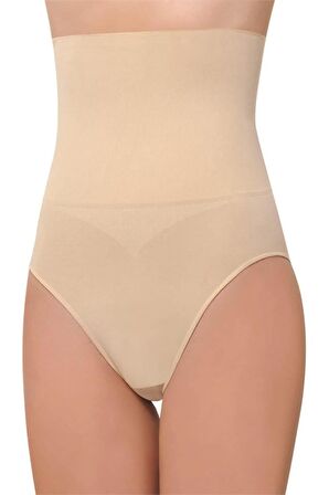 Kadın Bej Toparlayıcı Silikonlu Yüksek Bel Slip Korse