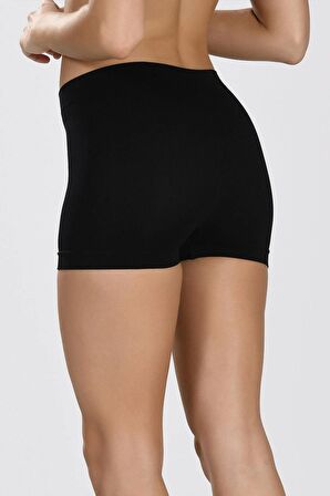 Kadın Siyah Taktel Dikişsiz Mini Şort Boxer 2008