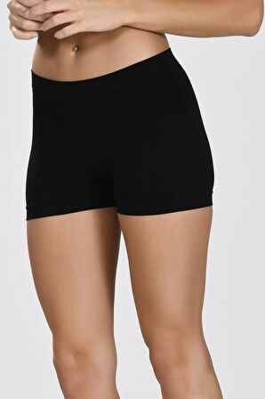 Kadın Siyah Taktel Dikişsiz Mini Şort Boxer 2008
