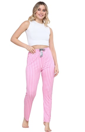 Pijama Altı Modal  Ring Viskon Kumaş Çizgili-Pembe