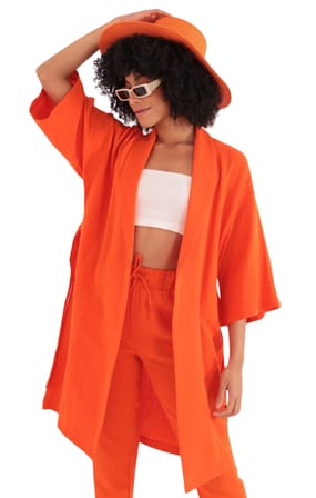 Rahat Kesim Kimono Üst - TURUNCU