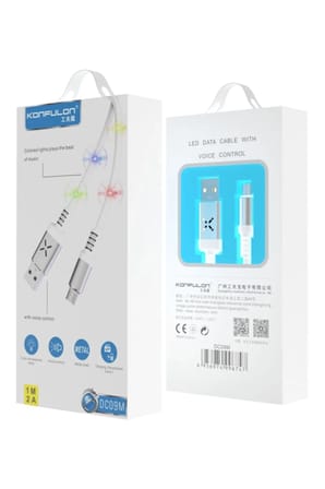 Konfulon DC09 Ses Duyarlı Işıklı Micro USB Kablo 1M 2A - Beyaz