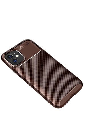 Newface Apple iPhone 12 Mini Kılıf Auto Focus Karbon Kapak - Kahverengi