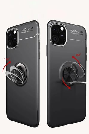Newface Apple iPhone 11 Pro Max Kılıf Range Yüzüklü Silikon - Siyah-Kırmızı