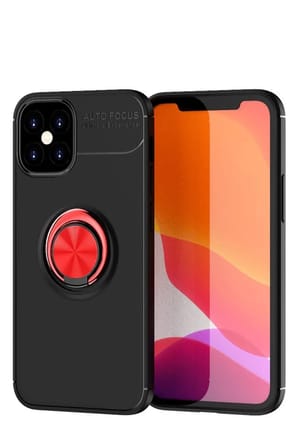 Newface Apple iPhone 12 Mini Kılıf Range Yüzüklü Silikon - Siyah-Kırmızı