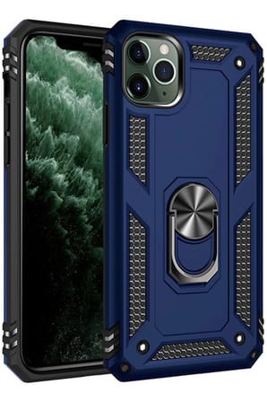 Newface Apple iPhone 11 Pro Max Kılıf Sofya Yüzüklü Silikon Kapak - Lacivert