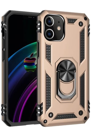 Newface Apple iPhone 12 Kılıf Sofya Yüzüklü Silikon Kapak - Gold