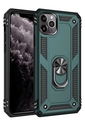 Newface Apple iPhone 11 Pro Max Kılıf Sofya Yüzüklü Silikon Kapak - Yeşil