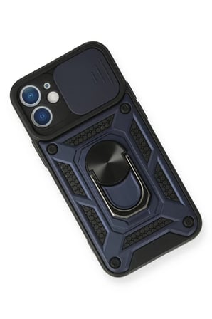 Newface Apple iPhone 12 Kılıf Pars Lens Yüzüklü Silikon - Lacivert