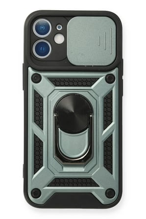Newface Apple iPhone 12 Kılıf Pars Lens Yüzüklü Silikon - Yeşil