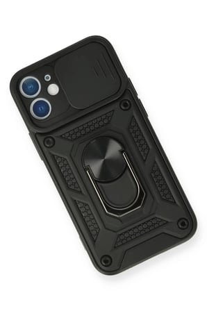 Newface Apple iPhone 12 Mini Kılıf Pars Lens Yüzüklü Silikon - Siyah