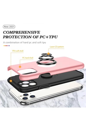 Newface Apple iPhone 11 Pro Max Kılıf Elit Yüzüklü Kapak - Pembe