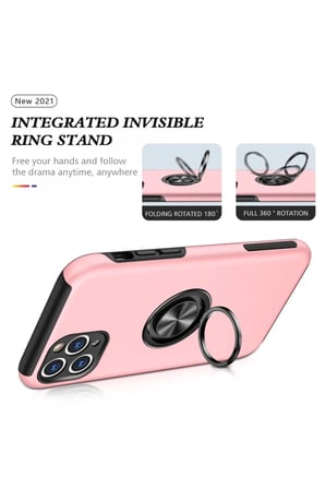 Newface Apple iPhone 11 Pro Max Kılıf Elit Yüzüklü Kapak - Pembe