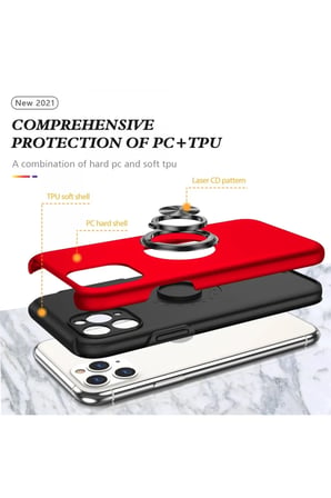 Newface Apple iPhone 11 Pro Max Kılıf Elit Yüzüklü Kapak - Kırmızı
