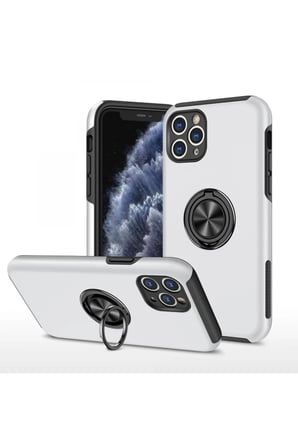 Newface Apple iPhone 11 Pro Max Kılıf Elit Yüzüklü Kapak - Gümüş
