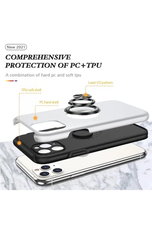 Newface Apple iPhone 11 Pro Max Kılıf Elit Yüzüklü Kapak - Gümüş