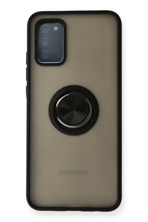 Newface Samsung Galaxy A02S Kılıf Montreal Yüzüklü Silikon Kapak - Siyah