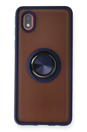 Newface Samsung Galaxy A01 Core Kılıf Montreal Yüzüklü Silikon Kapak - Lacivert