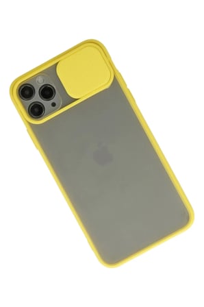Newface Apple iPhone 11 Pro Max Kılıf Palm Buzlu Kamera Sürgülü Silikon - Sarı
