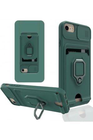 Newface Apple iPhone 7 Kılıf Zuma Kartvizitli Yüzüklü Silikon - Yeşil
