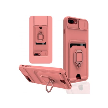 Newface Apple iPhone 7 Plus Kılıf Zuma Kartvizitli Yüzüklü Silikon - Pembe