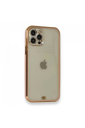Newface Apple iPhone 12 Pro Kılıf Liva Taşlı Silikon - Pembe