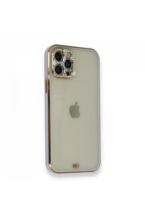 Newface Apple iPhone 12 Pro Kılıf Liva Taşlı Silikon - Mor
