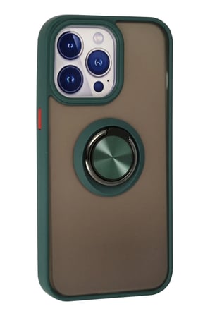 Newface Apple iPhone 13 Pro Kılıf Montreal Yüzüklü Silikon Kapak - Yeşil