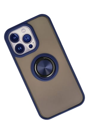 Newface Apple iPhone 13 Pro Max Kılıf Montreal Yüzüklü Silikon Kapak - Lacivert