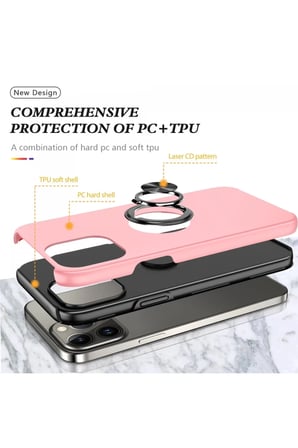 Newface Apple iPhone 13 Pro Kılıf Elit Yüzüklü Kapak - Pembe