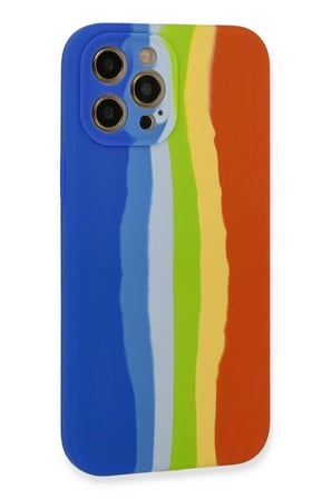 Newface Apple iPhone 12 Pro Kılıf Ebruli Lansman Silikon - Mavi-Turuncu