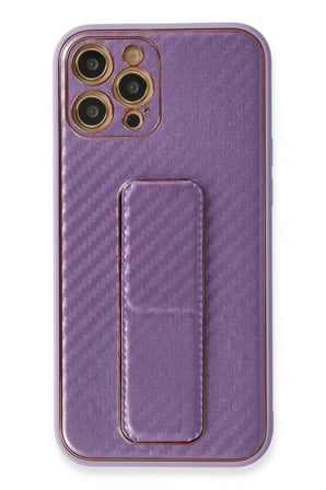 Newface Apple iPhone 12 Pro Kılıf Coco Karbon Standlı Kapak - Mor