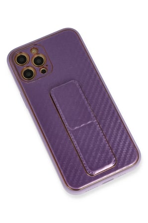 Newface Apple iPhone 12 Pro Kılıf Coco Karbon Standlı Kapak - Mor