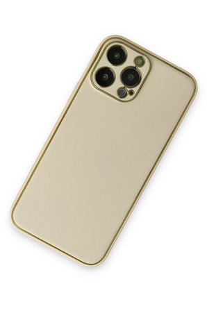 Newface Apple iPhone 13 Pro Kılıf Coco Deri Silikon Kapak - Gold
